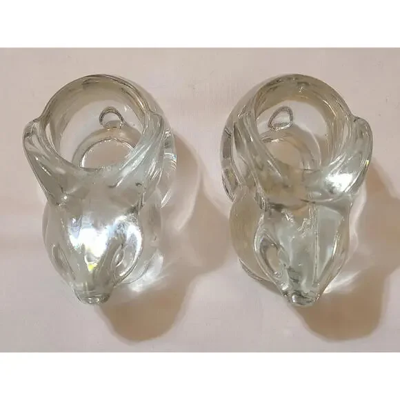 2pk Glass Bunny Rabbit Votive Candle Holder Paperweight Animals Clear - Picture 5 of 8